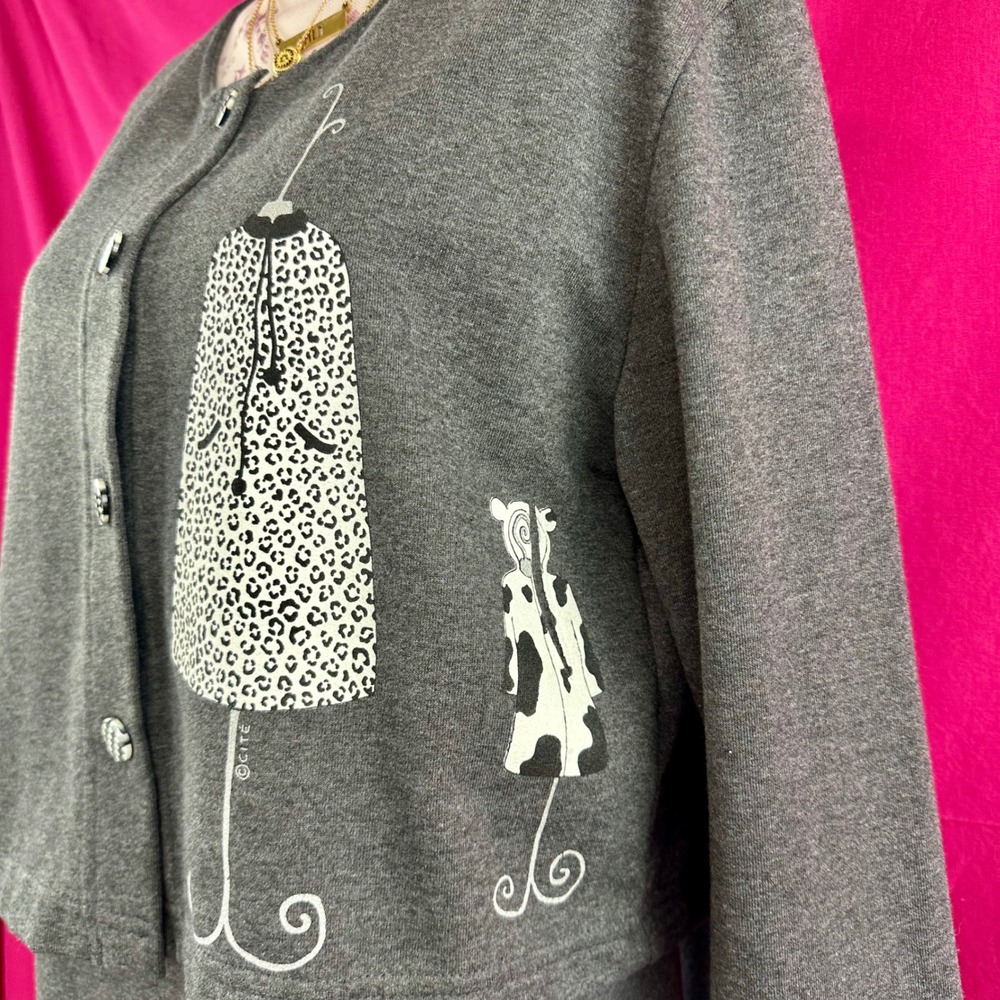 2 Piece Set Graphic Maxi Long Dress Cardigan Gray Fashion Artsy Novelty S Cite - Picture 8 of 17